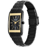 Titan Black Rectangular Dial Stainless Steel Strap Analog Watch for Men