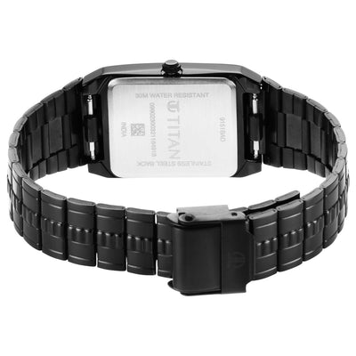 Titan Black Rectangular Dial Stainless Steel Strap Analog Watch for Men