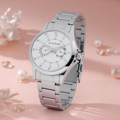 Titan Quartz Multifunction Silver Dial Watch for Men