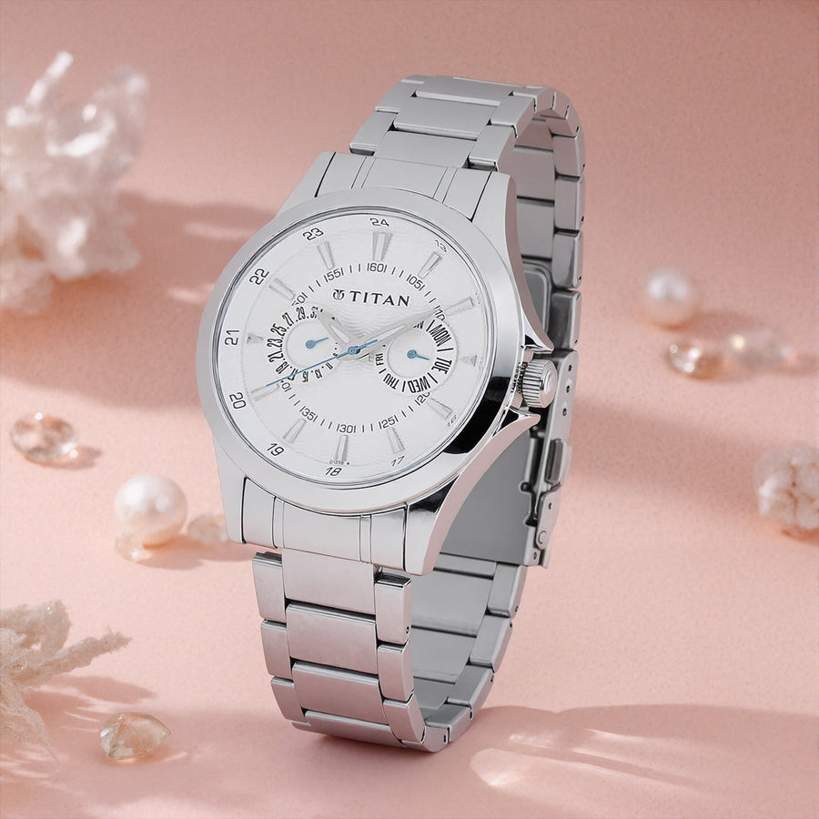 Titan Quartz Multifunction Silver Dial Watch for Men