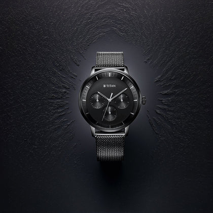 Titan Modern Classics Black Dial Quartz Multifunction Stainless Steel Strap watch for Men