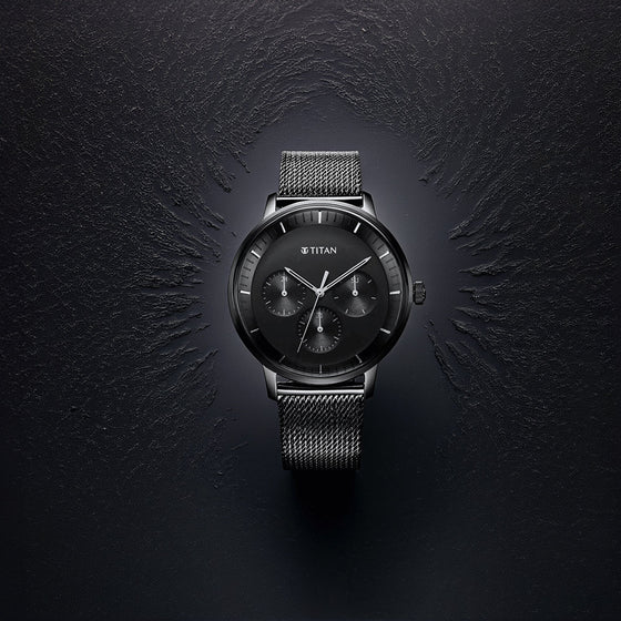 Titan Modern Classics Black Dial Quartz Multifunction Stainless Steel Strap watch for Men