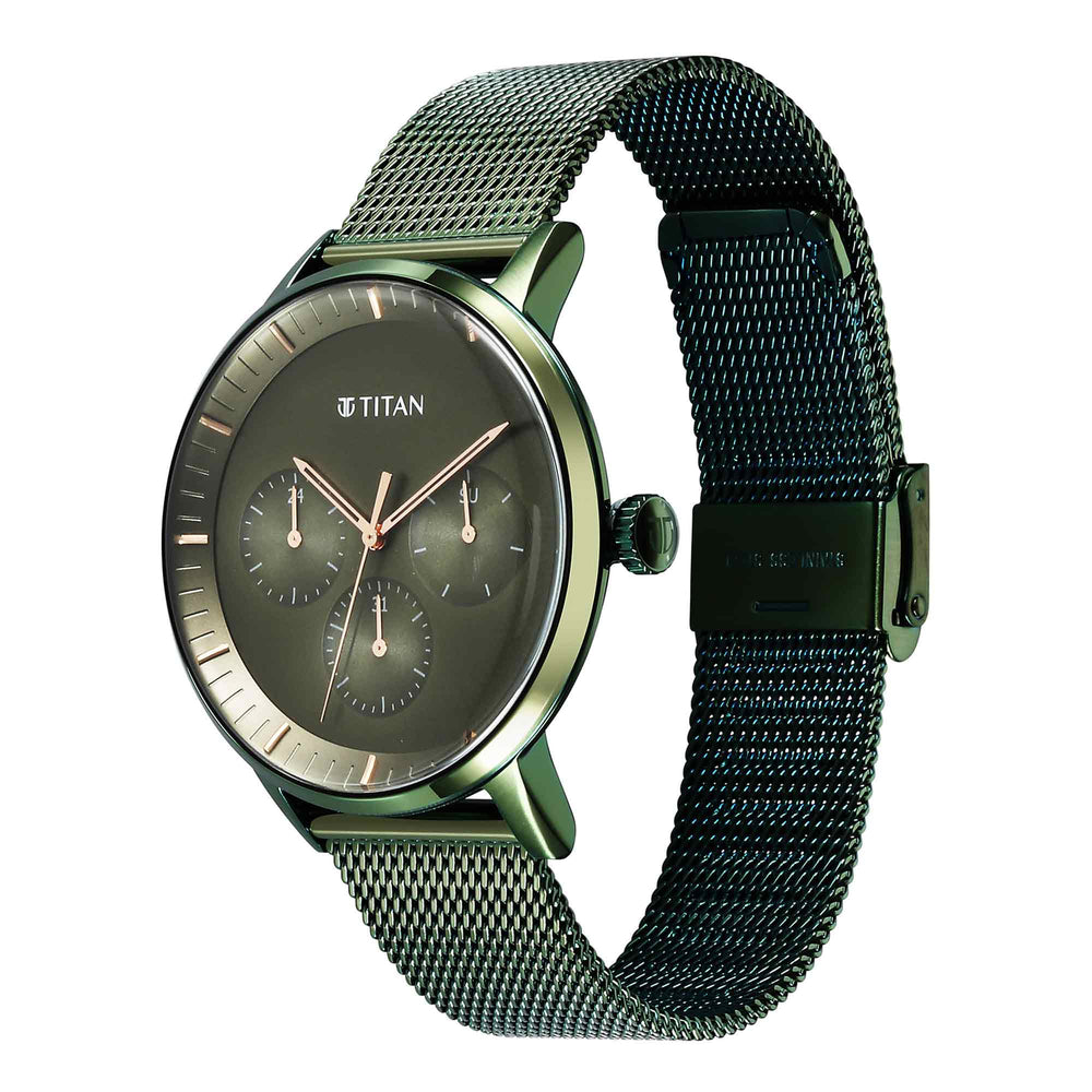 Titan Modern Classics Green Dial Multi Stainless Steel Strap Watch for Men