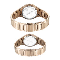 Titan Bandhan Quartz Analog With Sun - Moon Silver Dial Rose Gold Stainless Steel Strap Watch For Couple