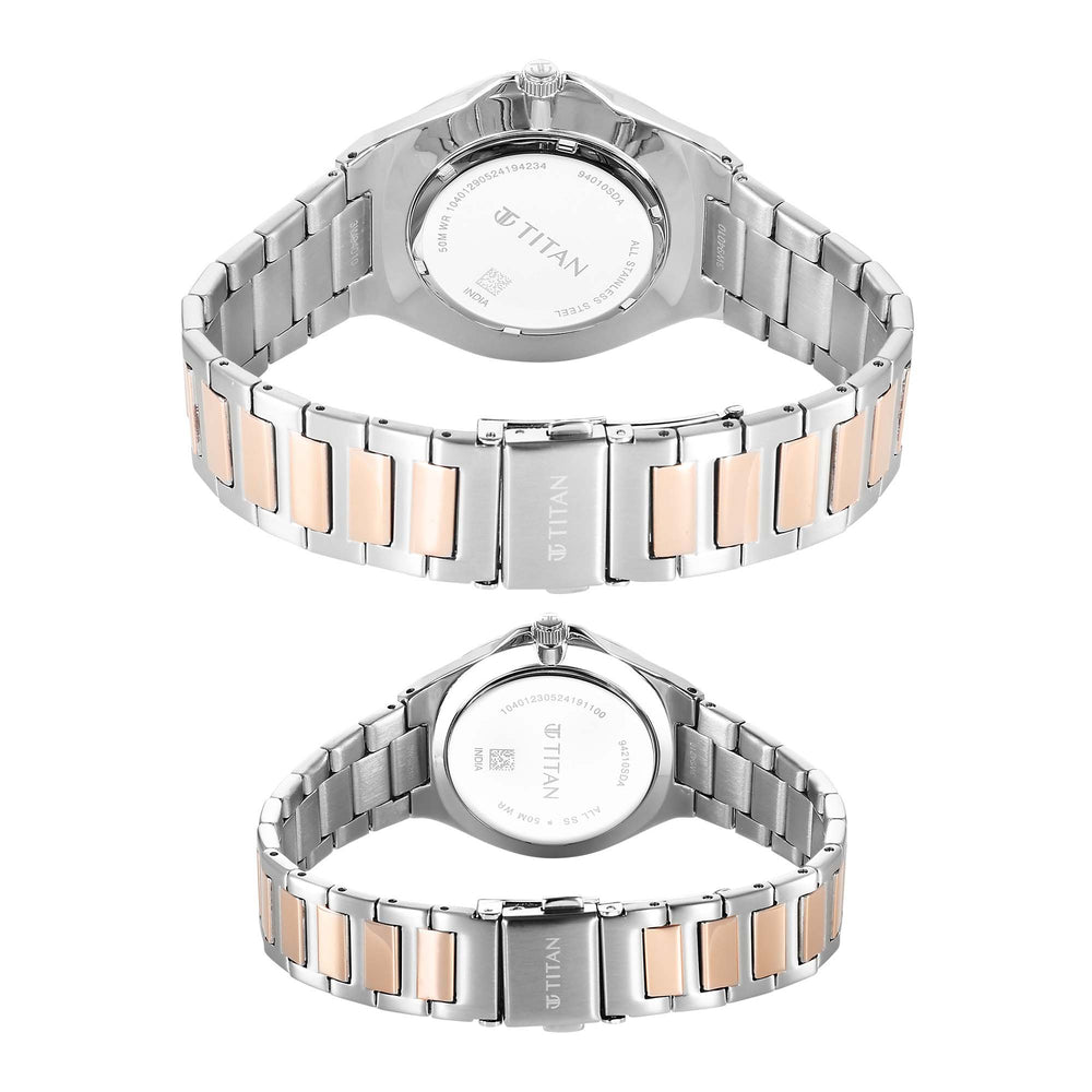 Titan Bandhan Quartz Analog with Date White Dial Two Toned Stainless Steel Strap Watch For Couple