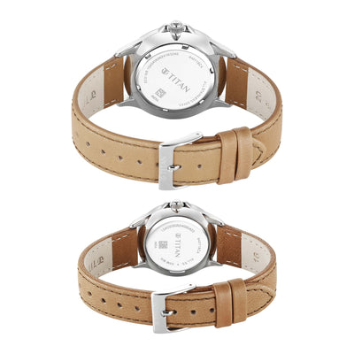 Titan Bandhan Green Dial Brown Leather Strap Analog with Date Watch For Couple