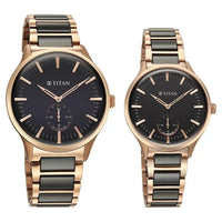 Titan Black Dial Two Toned Hybrid Strap Analog Watch for Couple