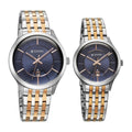 Titan Blue Dial Two Toned Stainless Steel Strap Analog with Date Watch for Couple