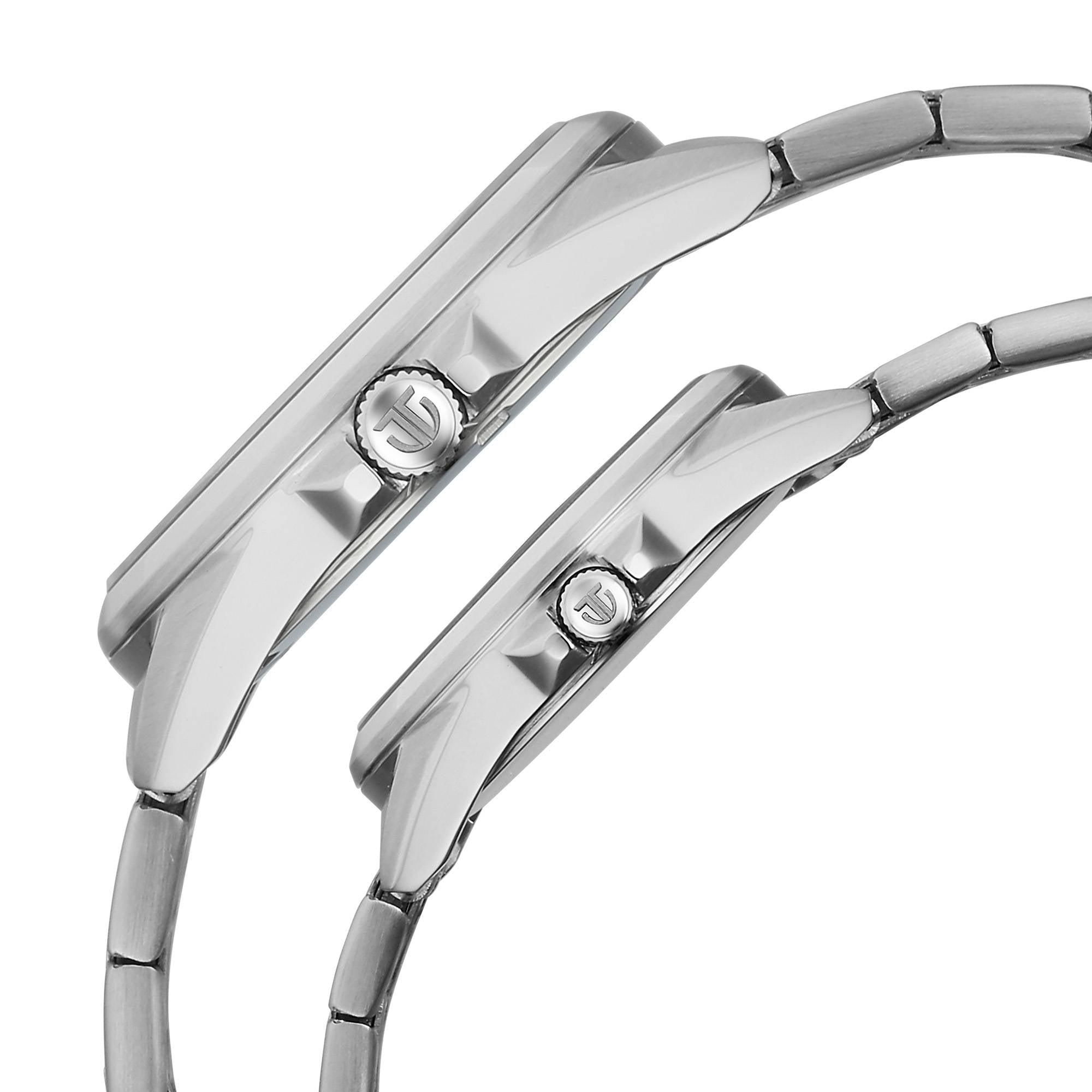 Titan Silver White Dial Two Toned Stainless Steel Strap Analog with Date Watch for Couple
