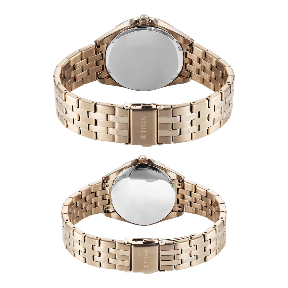 Titan Rose Gold Dial Stainless Steel Strap Analog with Date Watch for Couple