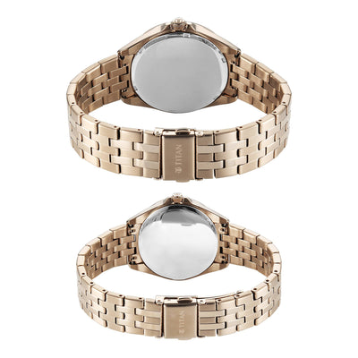 Titan Rose Gold Dial Stainless Steel Strap Analog with Date Watch for Couple