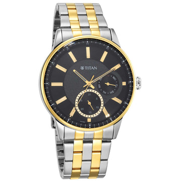 Titan Regalia Opulent Multifunction Black Round Dial Two Toned Stainless Steel Strap Watch For Men