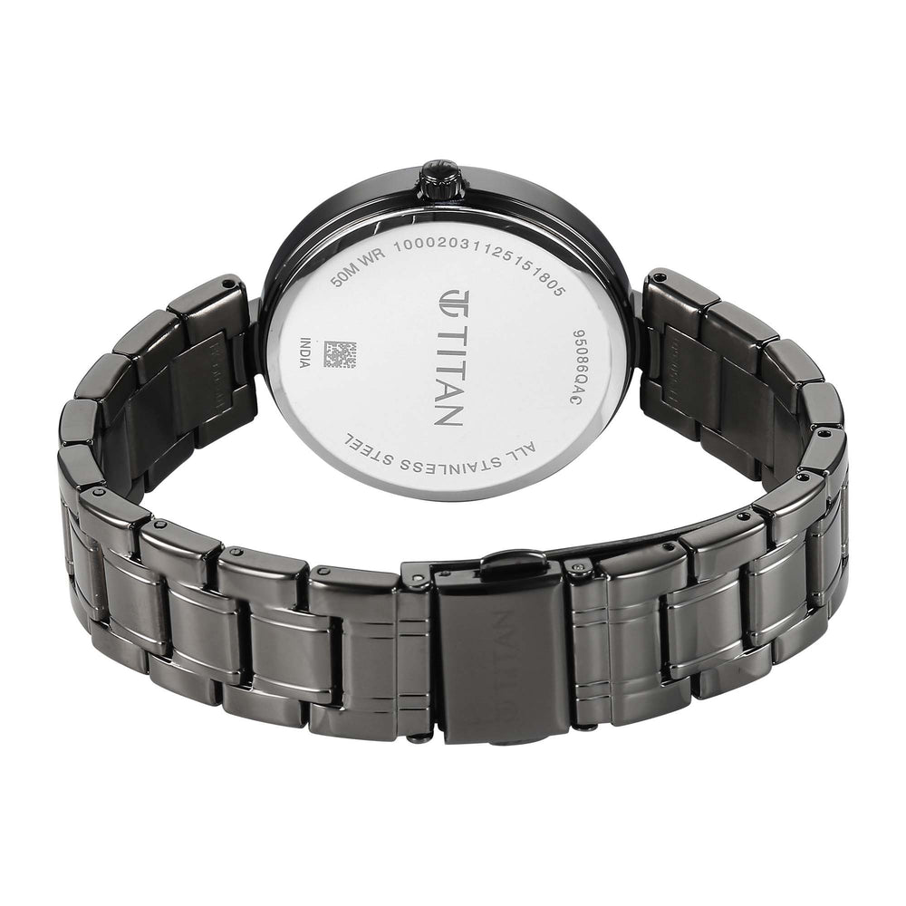 Titan Blue Dial Grey Stainless Steel Strap Analog with Moon Phase Watch For Women