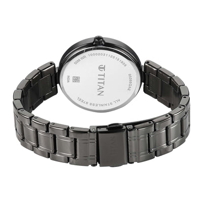 Titan Blue Dial Grey Stainless Steel Strap Analog with Moon Phase Watch For Women