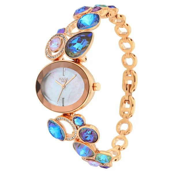 Titan Raga Moments Of Joy Quartz Analog Mother of Pearl Dial Rose Gold Metal Strap Watch For Women
