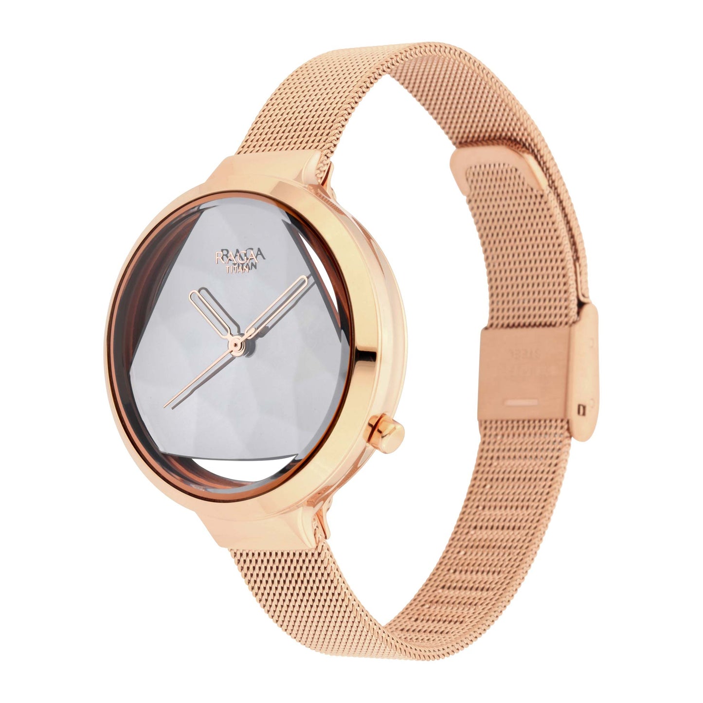 Titan Raga Silver Dial Rose Gold Metal Strap Analog Watch for Women