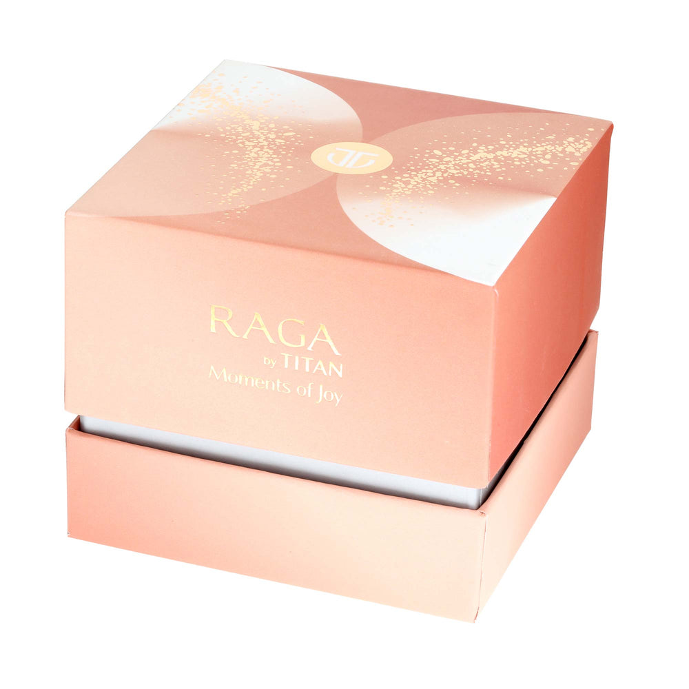 Titan Raga Silver Dial Rose Gold Metal Strap Analog Watch for Women