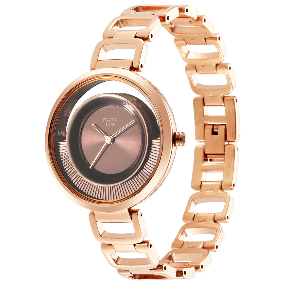Titan Raga Moments of Joy Brown Dial Analog Metal Strap Watch for Women