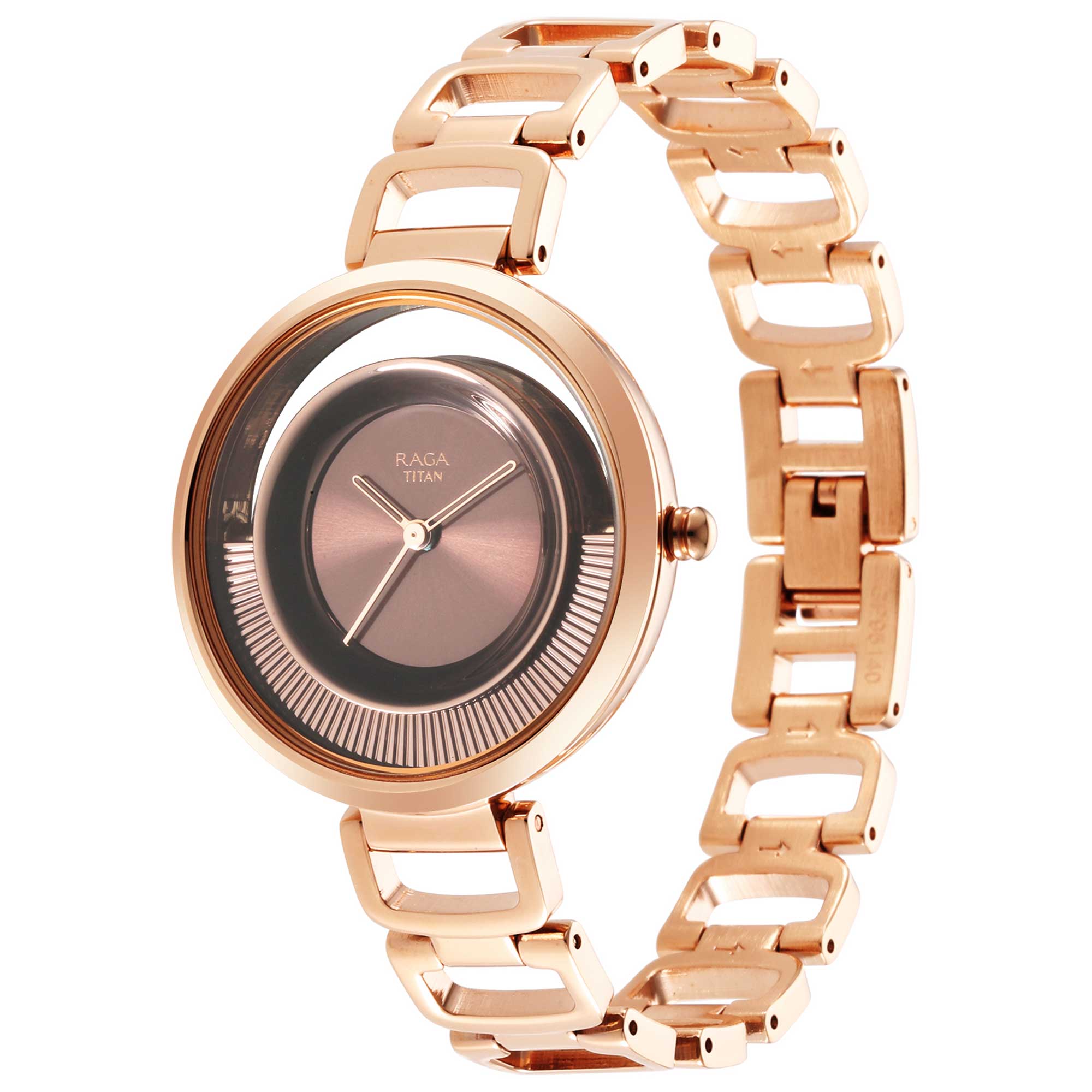 Titan Raga Brown Dial Rose Gold Metal Strap Analog Watch for Women