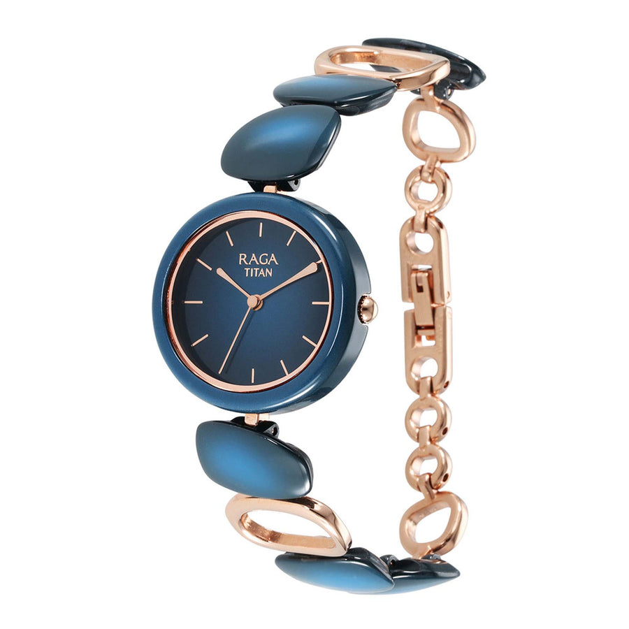 Titan Raga Ceramics Blue Dial Analog Metal Strap watch for Women