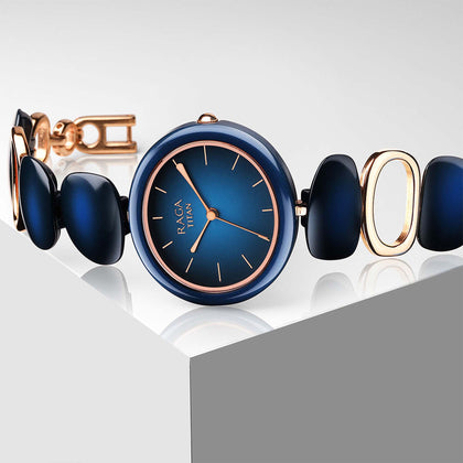 Titan Raga Ceramics Blue Dial Analog Metal Strap watch for Women