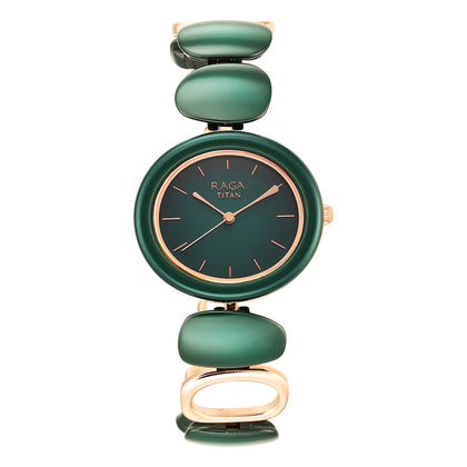 Titan Raga Ceramics Green Dial Analog Metal Strap Watch for Women
