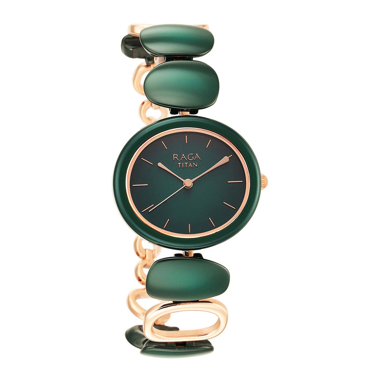 Titan Raga Ceramics Green Dial Analog Metal Strap Watch for Women