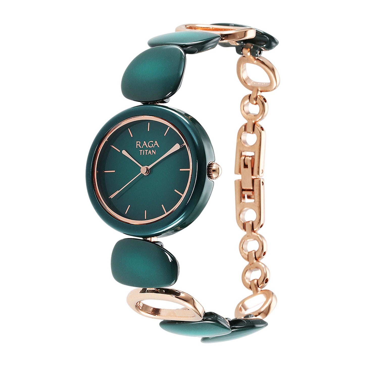 Titan Raga Ceramics Green Dial Analog Metal Strap Watch for Women