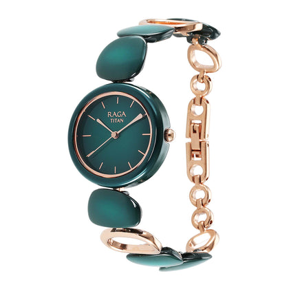 Titan Raga Ceramics Green Dial Analog Metal Strap Watch for Women