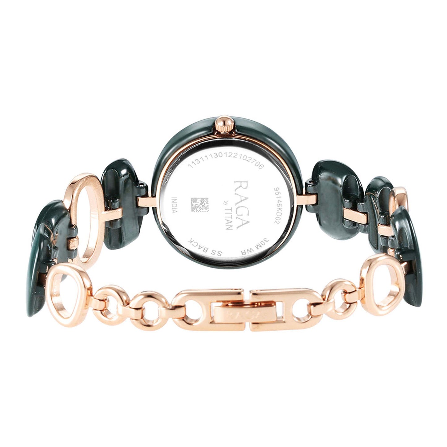 Titan Raga Ceramics Green Dial Analog Metal Strap Watch for Women