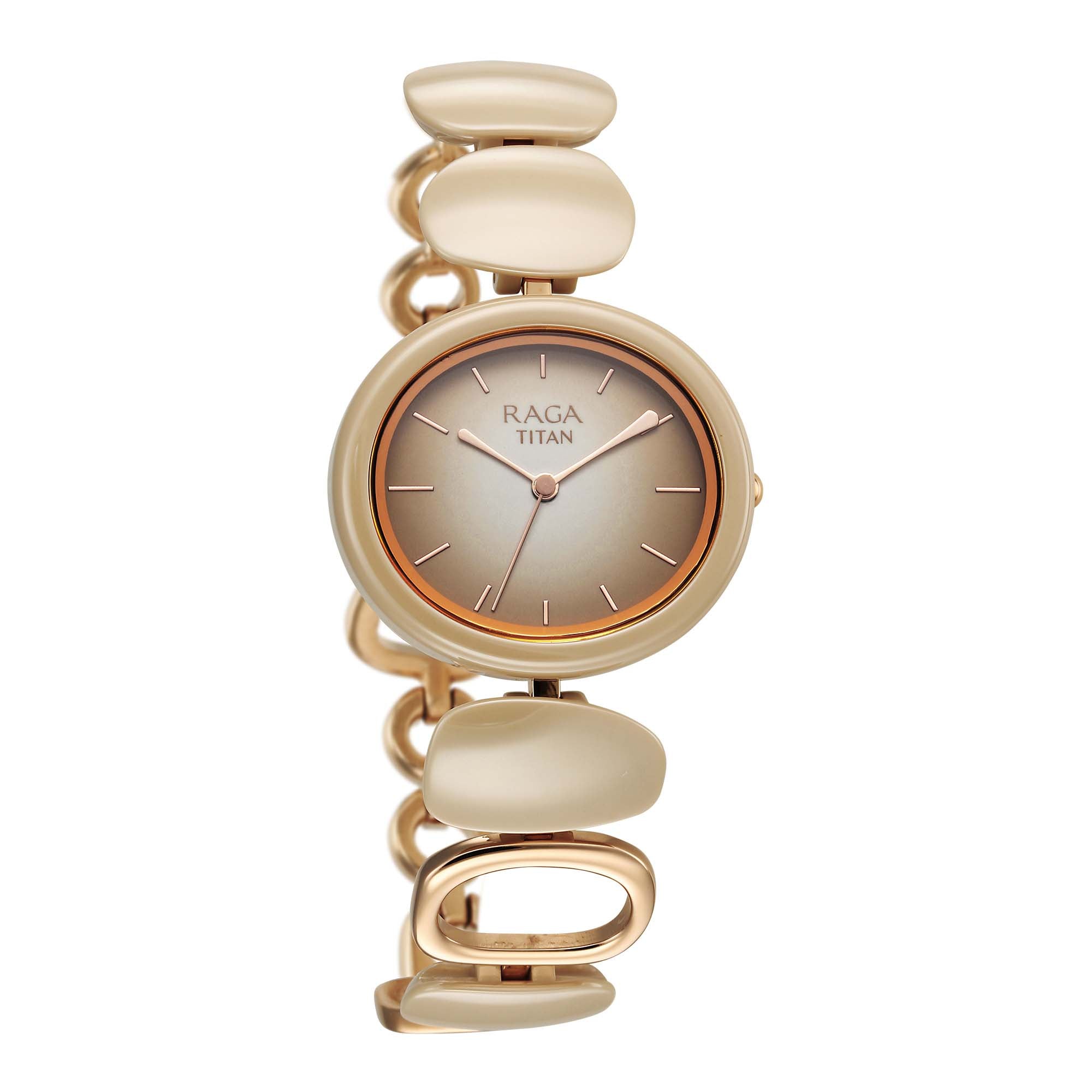 Titan Raga Brown Dial Hybrid Strap Analog Watch for Women