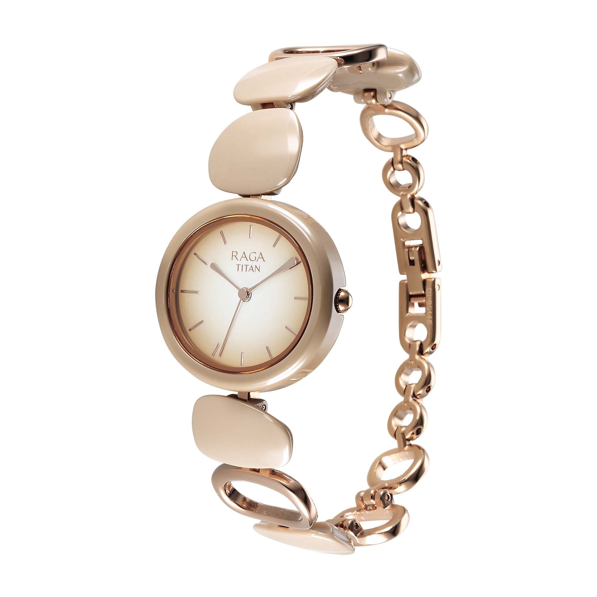 Titan Raga Brown Dial Hybrid Strap Analog Watch for Women