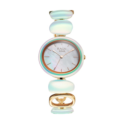 Titan Raga Mother Of Pearl Dial Two Toned Hybrid Strap Analog Watch for Women