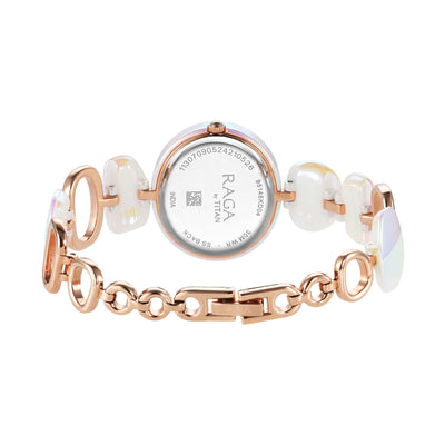 Titan Raga Mother Of Pearl Dial Two Toned Hybrid Strap Analog Watch for Women