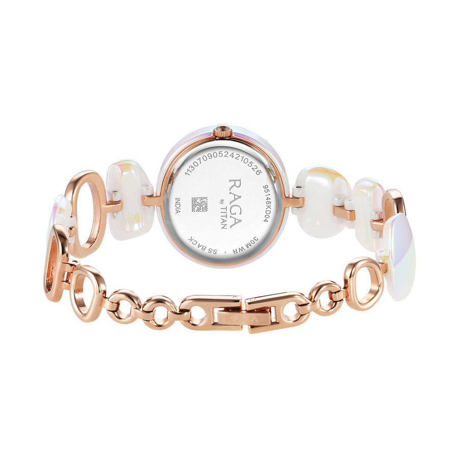 Titan Raga Mother Of Pearl Dial Two Toned Hybrid Strap Analog Watch for Women