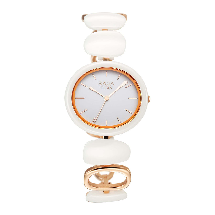 Titan Raga White Dial Hybrid Strap Analog Watch for Women