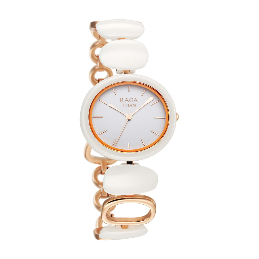 Titan Raga White Dial Hybrid Strap Analog Watch for Women