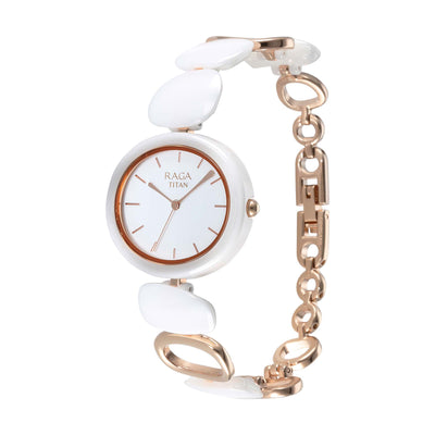 Titan Raga White Dial Hybrid Strap Analog Watch for Women