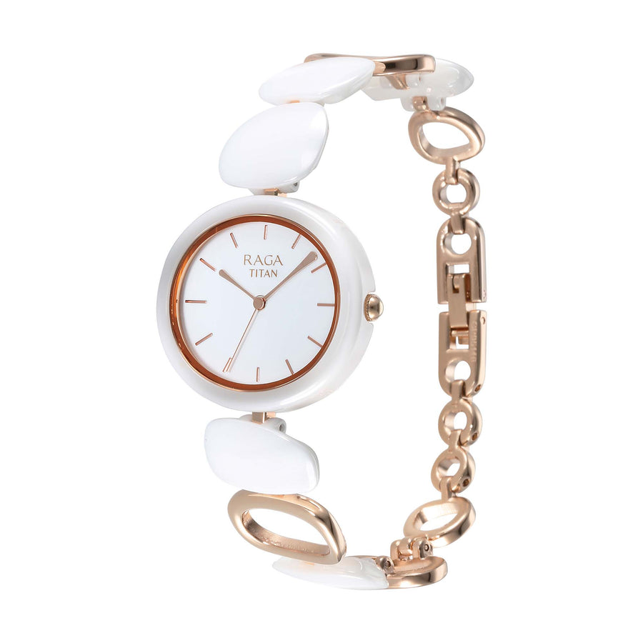 Titan Raga White Dial Hybrid Strap Analog Watch for Women
