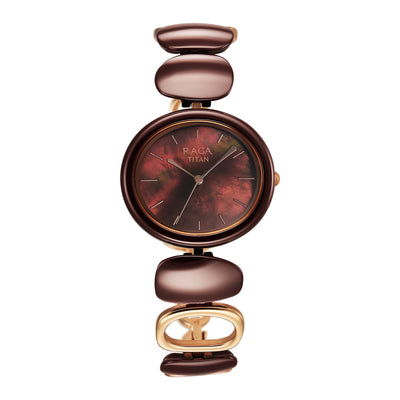 Titan Raga Brown Dial Metal Strap Analog Watch for Women