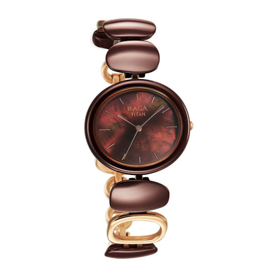 Titan Raga Brown Dial Metal Strap Analog Watch for Women