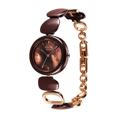 Titan Raga Brown Dial Metal Strap Analog Watch for Women