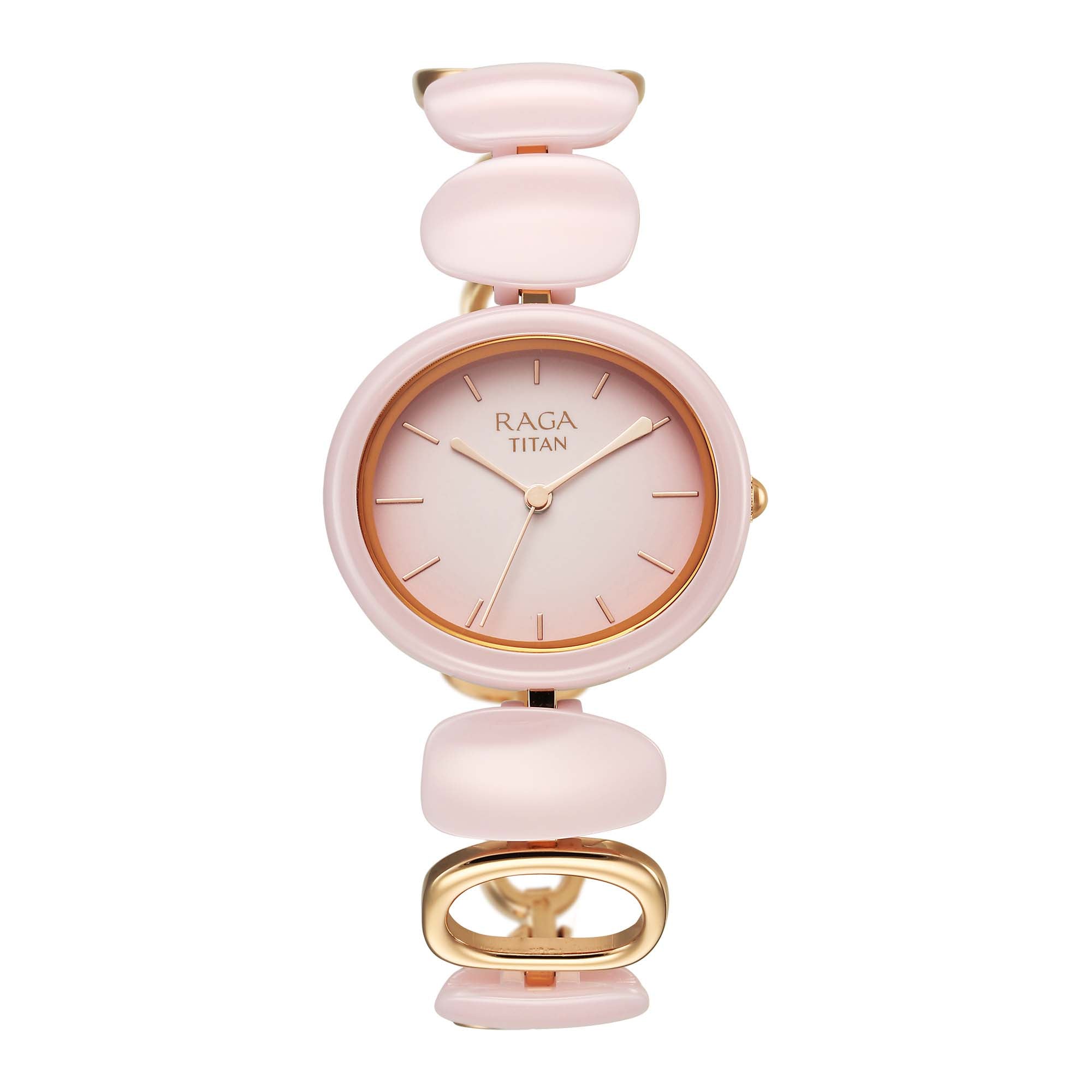 Titan Raga Pink Dial Hybrid Strap Analog Watch for Women