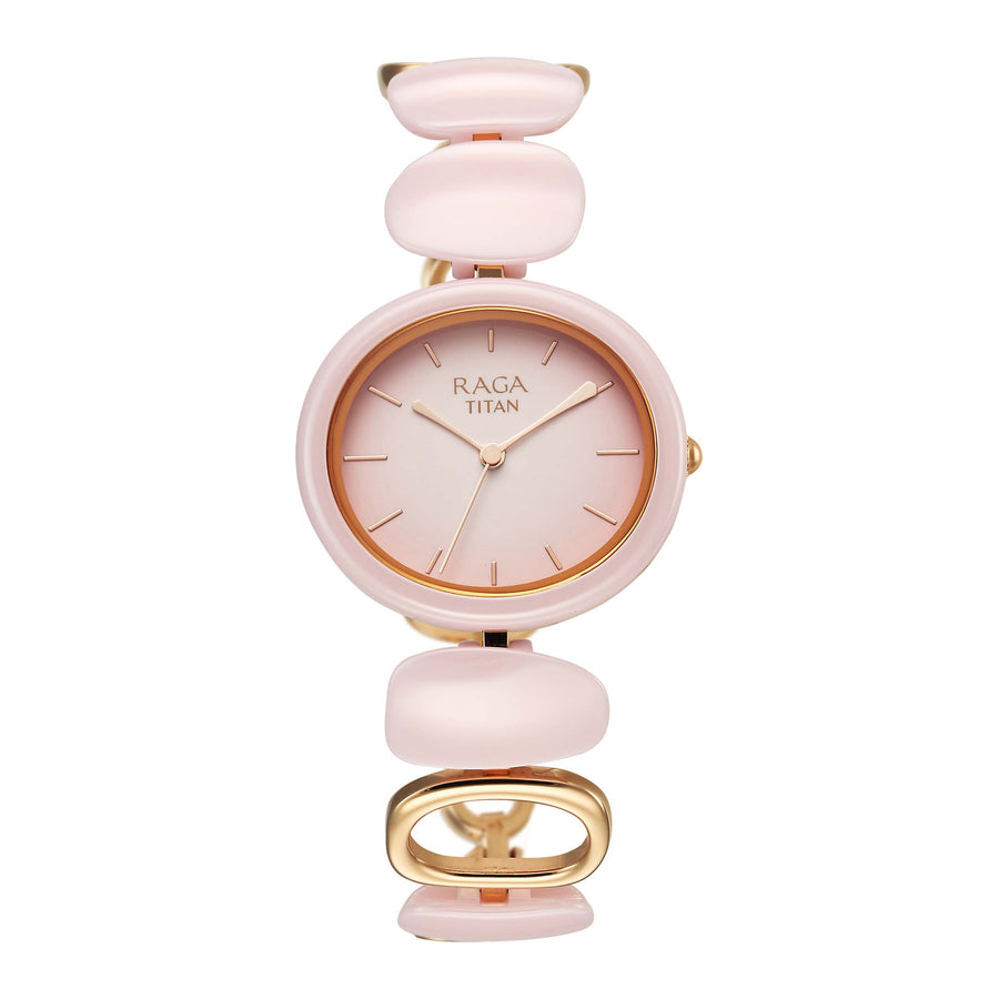 Titan Raga Pink Dial Hybrid Strap Analog Watch for Women