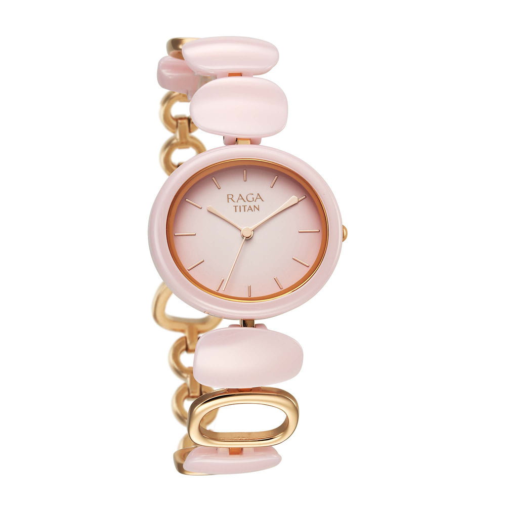 Titan Raga Pink Dial Hybrid Strap Analog Watch for Women