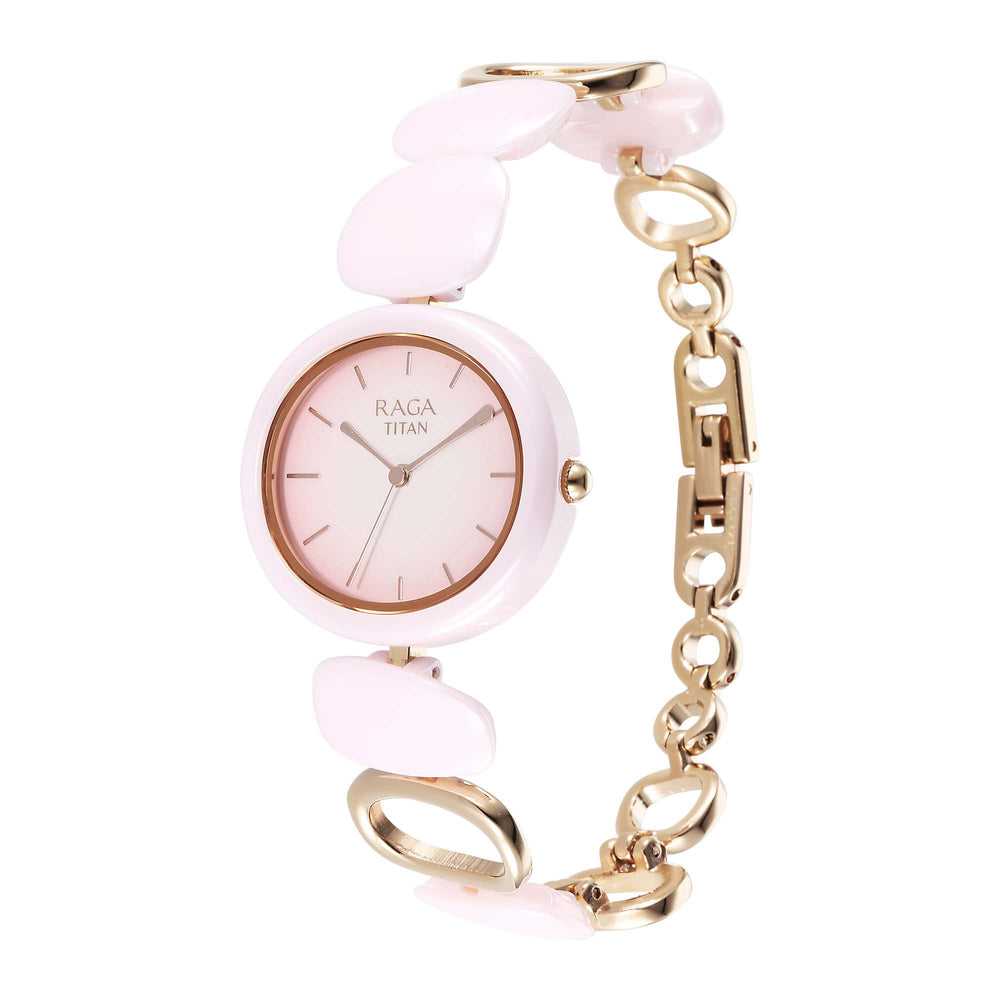 Titan Raga Pink Dial Hybrid Strap Analog Watch for Women
