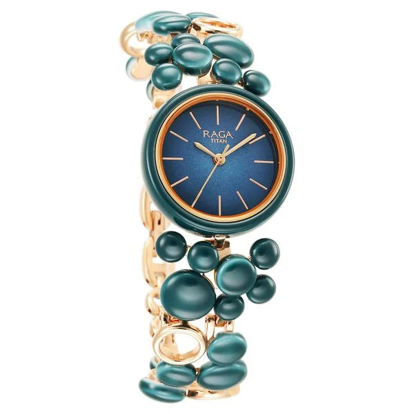 Titan Raga Blue Dial Metal Strap Analog Watch for Women