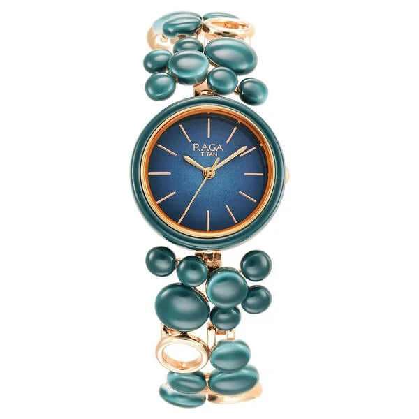 Titan Raga Blue Dial Metal Strap Analog Watch for Women