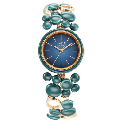 Titan Raga Blue Dial Metal Strap Analog Watch for Women