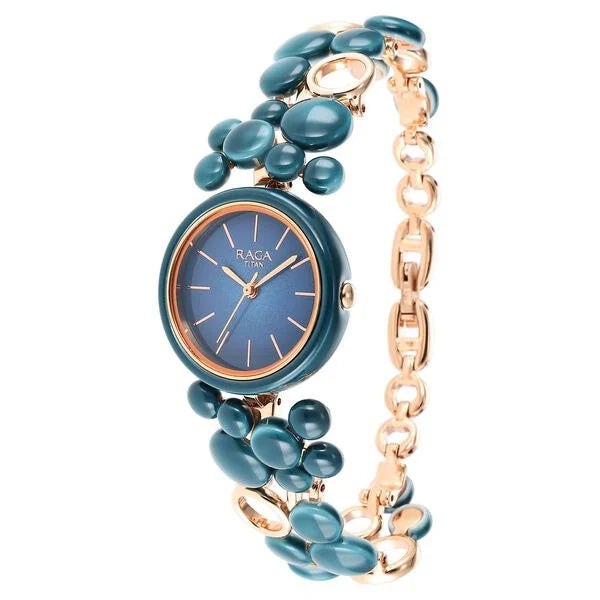 Titan Raga Blue Dial Metal Strap Analog Watch for Women